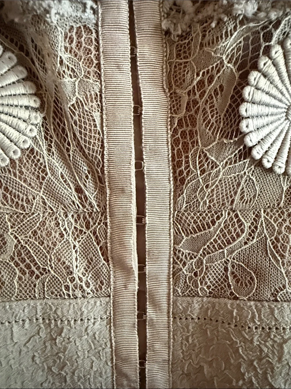 BYRON LARS Taupe Lace Midi Dress with Floral Appliqué - Picture 5 of 6